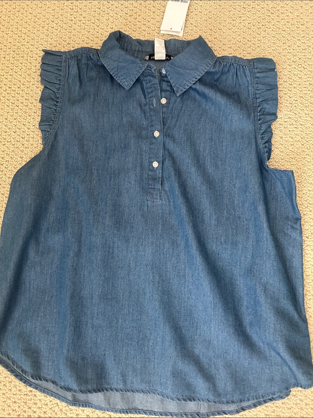Nine West Blue Chambray Button-Front Shirt